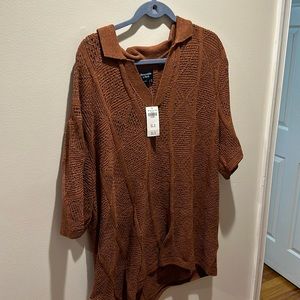 Abercombie - Men's Exaggerated Johnny Collar Crochet
Sweater Polo - 2XL BROWN